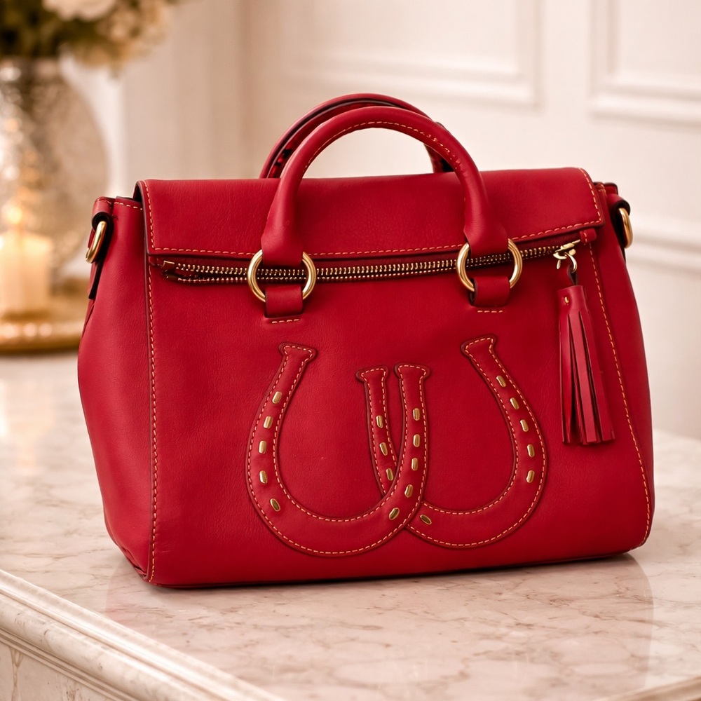 Dooney & Bourke Red Satchel with Gold Details